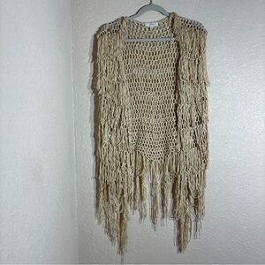 Umgee Women's Tan Bohemian Sleeveless Shaggy Fringe Sweater Vest Size XL